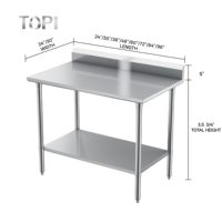 Table de travail à double plateau en acier inoxydable 304, polie, antirouille, banc de travail commercial, personnalisable, boulangerie, restaurant, hôtel, cuisine