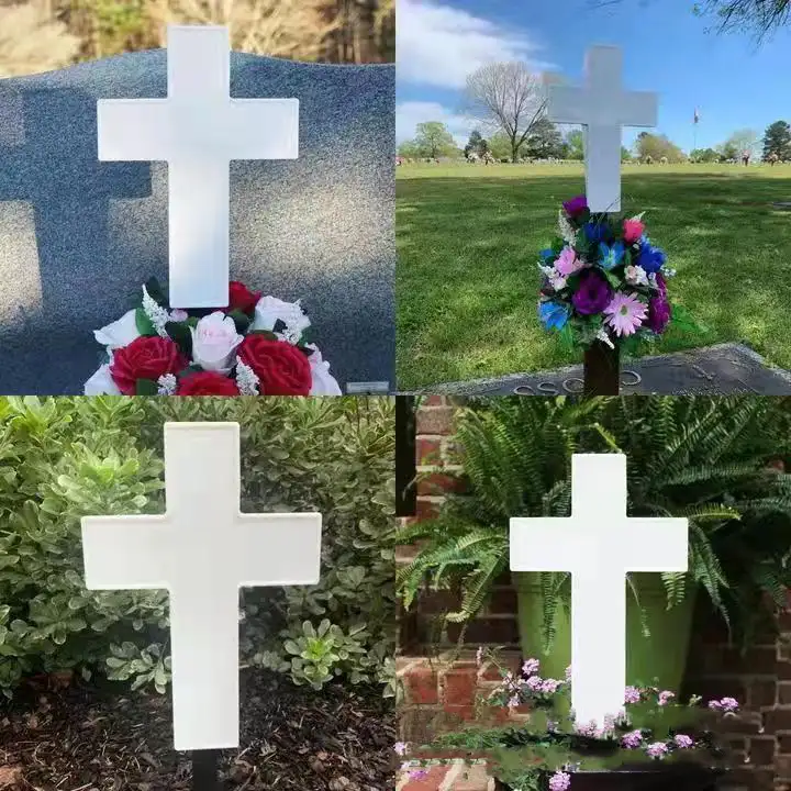 Solar betriebenes beleuchtetes weißes Kreuz-Pfahl licht im Freien für Ihr geliebtes perfektes Friedhofs grab Home Memorial Decoration