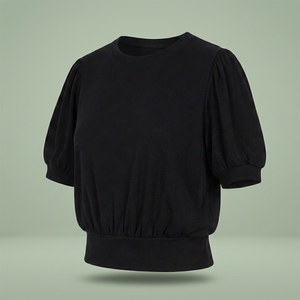 Haut de yoga LUNA féminin à manches trois-quarts bouffantes, sans coutures, léger, uni, avec logo frontal et design épuré - Product Image 6
