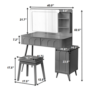 Modern Wood <b>Makeup</b> Vanity Desk with <b>LED</b> Lights <b>Mirror</b> 4-Drawer Dressing Table Set Stool Bedroom Use 3 Colors Dimmable Brightness - Product Image 6