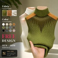 Chemisier sans manches côtelé en polyester et coton vert olive pour femme, col montant, maille transparente, blocs de couleur, coupe ajustée, vente en gros