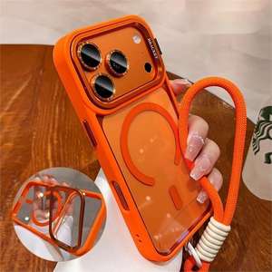 Custodia per telefono di lusso con supporto magnetico per lenti, per <span class=keywords><strong>iPhone</strong></span> 17 15 14 13 12 Pro Max 16 Plus, con cordino, ricarica wireless, <span class=keywords><strong>cover</strong></span> <span class=keywords><strong>trasparente</strong></span> - Product Image 1