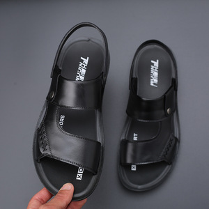 Sandales d'été classiques pour hommes en cuir souple, confortables, pour l'extérieur et la plage, respirantes, légères, décontractées, antidérapantes, avec fermeture auto-agrippante - Product Image 3
