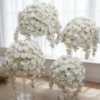 Bola Bunga Phalaenopsis Mawar Putih Buatan Berkualitas Tinggi, Dekorasi Meja Pernikahan Barat untuk Jendela, Pameran & Lamaran