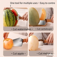 Couteau à melon triangulaire manuel en acier inoxydable avec manche ergonomique en bois, outil multifonctionnel pour couper en dés et diviser les fruits