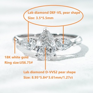 18K Weißgold <span class=keywords><strong>Ring</strong></span> 1,2ct Diamant Drei-Stein Birnenform Labor-Gezüchteter Diamant HPHT CVD Verlobungs-Ehering Schmuck - Product Image 2