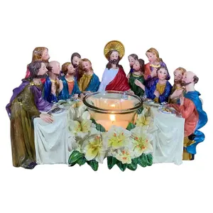Relijius baik resin yang dilukis dengan tangan kreatif retro dekorasi rumah hadiah Perjamuan Terakhir tema tempat lilin aromaterapi Yesus