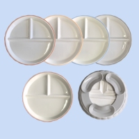 Ensembles écologiques pour enfants : Assiette en céramique de qualité alimentaire avec base en silicone antidérapante, compartimentée, sans BPA, compatible micro-ondes, portable