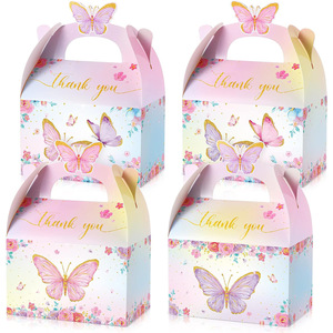 Caja de regalo de fiesta de té de Primavera de mariposa rosa, portador de dulces con temática Floral, caja de papel de mano para regalos y favores de fiesta - Product Image 1