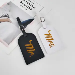 New Style Black White Couple Luggage Tag And Passport Set With Gold Printing Logo For Wedding Gift