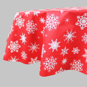 Nappe ronde en PEVA motif flocon <span class=keywords><strong>de</strong></span> neige pour <span class=keywords><strong>Noël</strong></span>, certifiée par un fabricant avec plus <span class=keywords><strong>de</strong></span> 30 ans d'expérience - Dos en flanelle imperméable, OEM ODM pour les détaillants américains et européens - Product Image 3