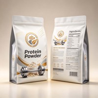 Sachet à fond plat personnalisé pour poudre protéinée, qualité alimentaire, refermable avec fermeture éclair, logo personnalisé, emballage plastique PE