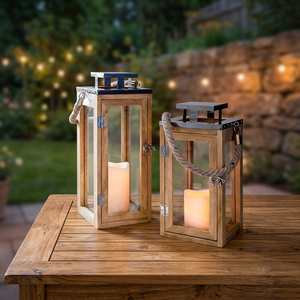 Farol de madera antiguo de jardín marroquí para portavelas - Product Image 4