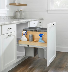 Support double pour poubelle en bois contemporain avec installation facile pour meubles et armoires de cuisine - Product Image 2