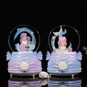 Boules à neige sirène boîte à musique enfants LED-Lit automatique effet de neige fée Style boule de verre décoration de noël cadeau résine - Product Image 2