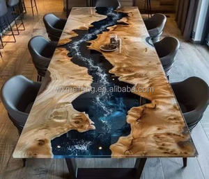 Ultima pietra <span class=keywords><strong>in</strong></span> legno di noce massello caffè colore <span class=keywords><strong>bianco</strong></span> isola Bar ristorante <span class=keywords><strong>resina</strong></span> epossidica fiume cucina sala da pranzo <span class=keywords><strong>tavolo</strong></span> - Product Image 5