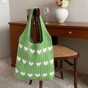 2025 personnalisé amour coeur motif tricoté sac à bandoulière tissé Crochet main sac fourre-<span class=keywords><strong>tout</strong></span> - Product Image 4
