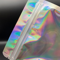Sacs refermables holographiques de haute qualité en Mylar, transparents d'un côté, réutilisables, pour l'emballage de vêtements et de sous-vêtements