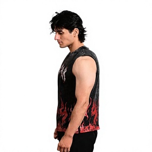 Débardeur sans manches pour homme, imprimé flamme noire et rouge, col rond, style streetwear, coton respirant, décontracté et élégant, idéal pour l'extérieur - Product Image 3