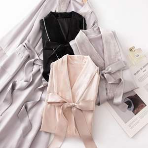 Camisón de seda de morera de alta gama para parejas, de doble capa, con inserciones de terciopelo, de manga larga, para primavera/otoño - Product Image 2