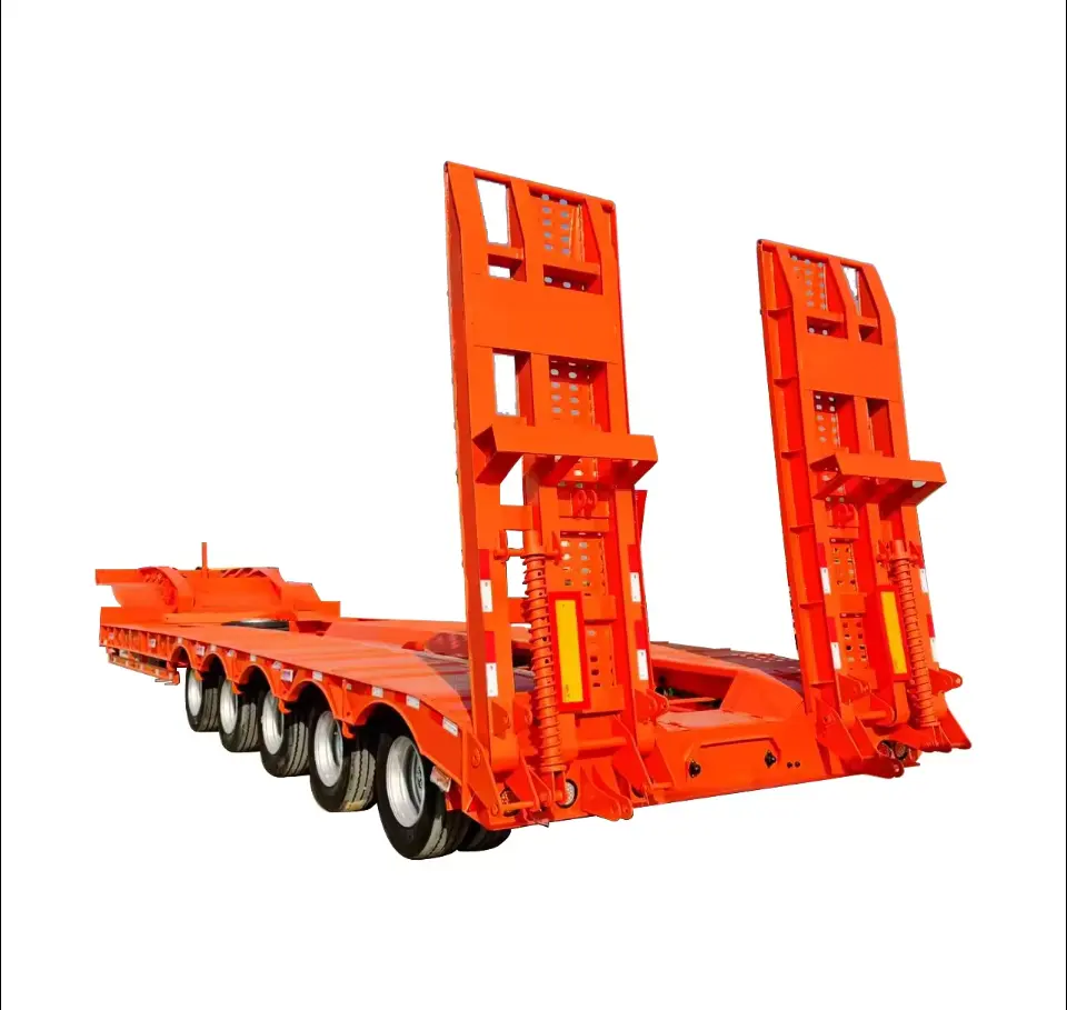 China Trailer Factory Price 3 Axle 4 Axle 80 Ton 100ton Lowboy Low Bed Semi Trailer Fully Customized Flat trailer