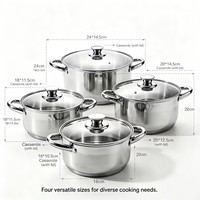 Ensemble de casseroles en acier inoxydable de style américain, écologique, avec couvercle en verre, sans revêtement, compatible induction, passe au lave-vaisselle