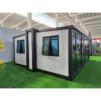 Maison conteneur pliable de luxe extensible, conception à double aile avec mur-rideau en verre, maison conteneur préfabriquée mobile