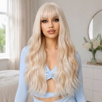 Perruque synthétique longue ondulée blonde avec frange, aspect naturel, résistante à la chaleur, pour femme, usage quotidien, fête, cosplay, peut être permanentée