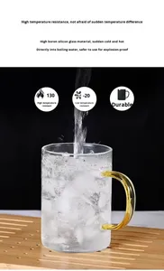 Tasses à <span class=keywords><strong>eau</strong></span> en <span class=keywords><strong>verre</strong></span> épaissi, six couleurs, poignées latérales, tasse à café résistante à la chaleur avec poignée - Product Image 5