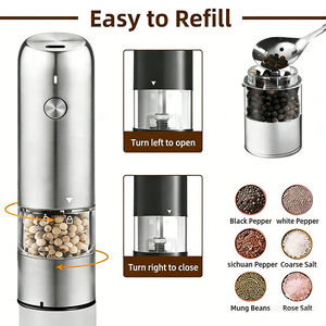 Juego Minimalista <span class=keywords><strong>de</strong></span> Molinillos Eléctricos <span class=keywords><strong>de</strong></span> Sal y <span class=keywords><strong>Pimienta</strong></span>, Portátiles, <span class=keywords><strong>de</strong></span> Acero Inoxidable Refinado, con Elegante Soporte <span class=keywords><strong>de</strong></span> Madera - Product Image 2