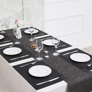 Set di Tovagliette e <span class=keywords><strong>Runner</strong></span> da Tavola Rettangolari in PVC e Iuta, Isolanti Termici, Neri, Vendita all'Ingrosso - Product Image 3