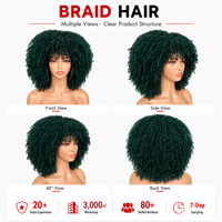 Perruque synthétique courte afro bouclée Sizhijin modèle 97 marron, avec frange, résistante à la chaleur, aspect naturel, pour femmes - Vente en gros usine