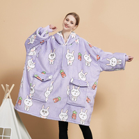 Couverture sweat-shirt Sherpa surdimensionnée portable pour femmes et hommes, sweat-shirt à capuche chaud et confortable avec deux poches