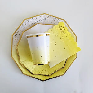 Assiettes en papier à 10 faces dégradées avec feuilles et bordure dorées, <span class=keywords><strong>vaisselle</strong></span> <span class=keywords><strong>jetable</strong></span> pour <span class=keywords><strong>anniversaire</strong></span> et Noël - Prix de gros - Product Image 5