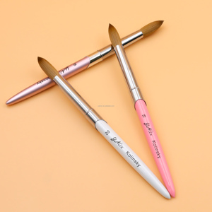 Pincel de <span class=keywords><strong>Uñas</strong></span> Acrílico 100% Kolinsky con Logotipo Personalizado, Mango de Metal <span class=keywords><strong>Rosa</strong></span> y Blanco, Pincel Redondo/Rizado para Esmalte de <span class=keywords><strong>Uñas</strong></span> Acrílico en Polvo - Product Image 4