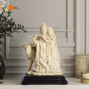 Vendita calda squisita religioso indiano casa <span class=keywords><strong>Krishna</strong></span> dio statua personalizzata avorio colori policresine artigianato con Base in legno modello modello - Product Image 1