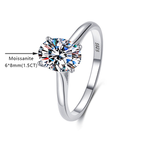 <span class=keywords><strong>Anello</strong></span> <span class=keywords><strong>di</strong></span> <span class=keywords><strong>Fidanzamento</strong></span> <span class=keywords><strong>Solitario</strong></span> GRA Certificato con Moissanite D Color VVS 1.5CT in Argento Sterling S925 a 4 Griffe, Taglio Ovale Classico, per Matrimonio - Product Image 6