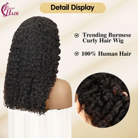 Demi-Perruque FH Naturel Noir 100% Cheveux Humains 3-en-1 Cheveux Birmans Bouclés avec Pince et Cordon