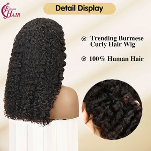 Demi-Perruque FH <span class=keywords><strong>Naturel</strong></span> Noir 100% <span class=keywords><strong>Cheveux</strong></span> Humains 3-en-1 <span class=keywords><strong>Cheveux</strong></span> Birmans Bouclés avec Pince et Cordon - Product Image 6
