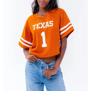 Custom Made Women's American Football Jersey Breathable 100% <b>Polyester</b> Plus Size Cropped Retro Jerseys with Short Sleeves - Product Image 1