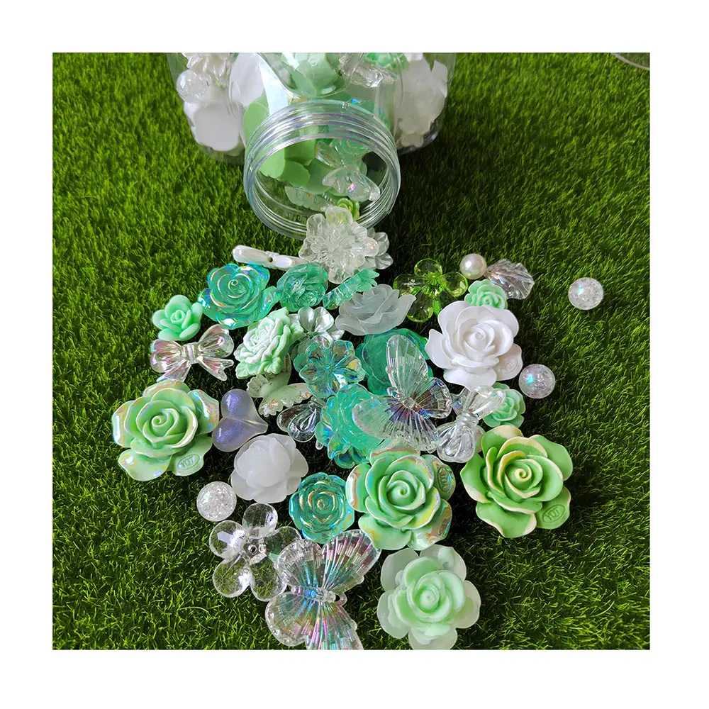 Mini pacote de garrafas com 500ml, mini flores, pérolas, nó de coração, miçangas, resina plana, para scrapbooking, joias diy, decoração, artesanato