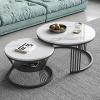 Table Basse Ronde Moderne de Luxe Nordique en Marbre Blanc Simple avec Plateau en Métal et Dorure, Ensemble de Tables Gigognes pour Salon Maison