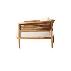 Sofá de exterior de madera de teca y mimbre resistente a la intemperie, estilo resort exótico, hecho a mano, para jardín o villa. - Product Image 3