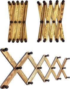 Porte-manteau vintage extensible en bois de pin, 13 crochets, écharpe murale de style accordéon, tasse, stockage, piquet en bois unique - Product Image 1