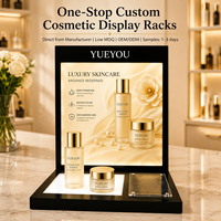 Présentoir de Comptoir Pliable en Acrylique Noir Brillant avec Rétroéclairage LED pour Soins de la Peau, Panneau d'Affichage Remplaçable, Personnalisable pour Magasin