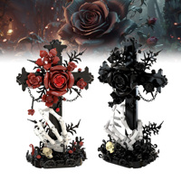 Blocs de construction MOC, scène de cimetière sombre avec croix de rose gothique, cadeau d'Halloween, ornement de bureau, jouets d'assemblage en plastique S1025 S0151