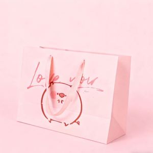 Bolsa de Compras de Papel Ecológica Personalizada de Fábrica, Color Rosa Bebé Pantone, Impresión Artística, Asa de Cinta, Laminación, para Uso en Supermercados - Product Image 1