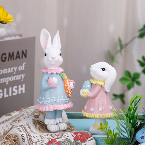 Redeco गर्म बिक्री वसंत डेस्कटॉप सजावट गुलाबी प्यारा ईस्टर सींग का बना रेसिन कार्टून खरगोश मूर्तिकला - Product Image 4