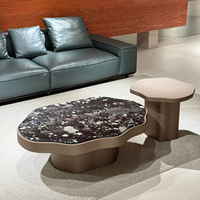 Table basse moderne en acier inoxydable avec plateau en marbre pour salon