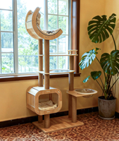 Structure d'escalade pour chat moderne, lit et arbre en un seul ensemble, en bois massif et corde de sisal, 4 niveaux, emballé en carton, usage domestique